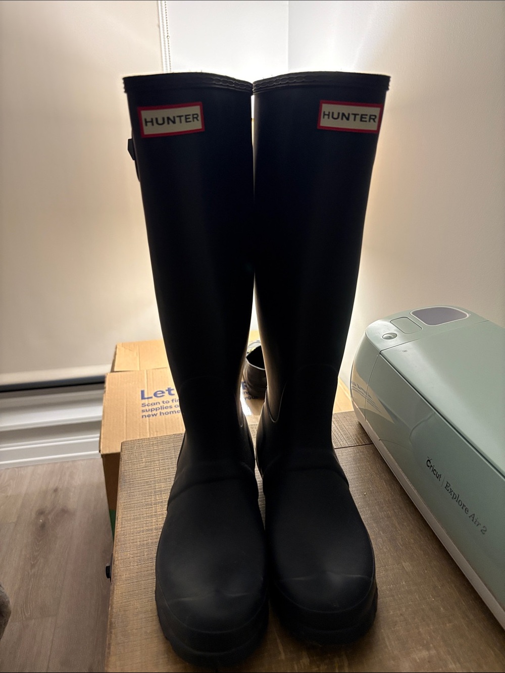 Hunter Black Tall Matte Rain Boots with Logo Trim